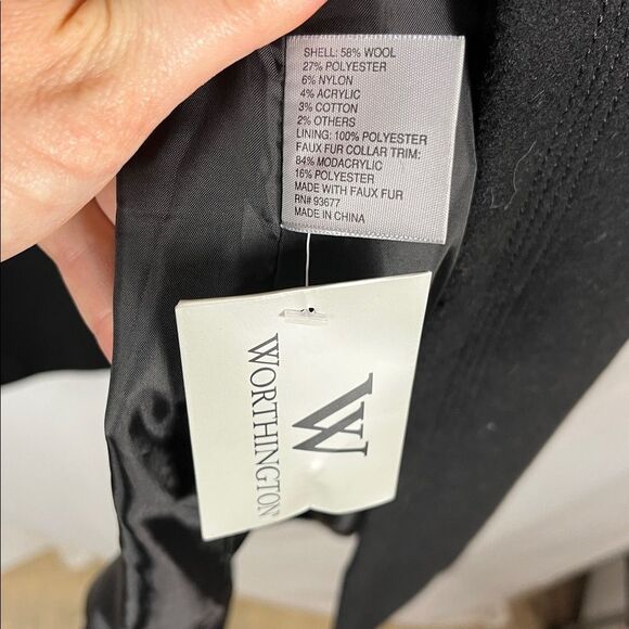 NWOT Worthington Black and Gold Wool Blend Belted Long Women's Trench Coat - Picture 9 of 11